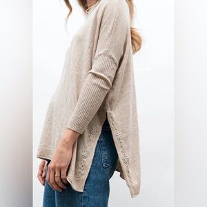 Mi Golondrina Ivory Floral Silk Cashmere Tunic, Size Large